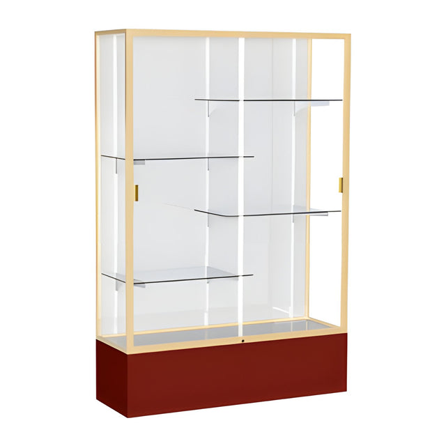 Spirit Maroon Display Case (Unighted), White Laminate Back w/ Champagne aluminum frame finish, 72"H x 48"W x 16"D
