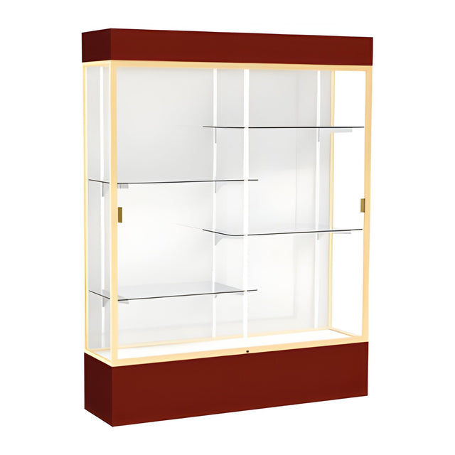 Spirit Maroon Display Case (Lighted), White Laminate Back w/ Champagne aluminum frame finish, 80"H x 60"W x 16"D