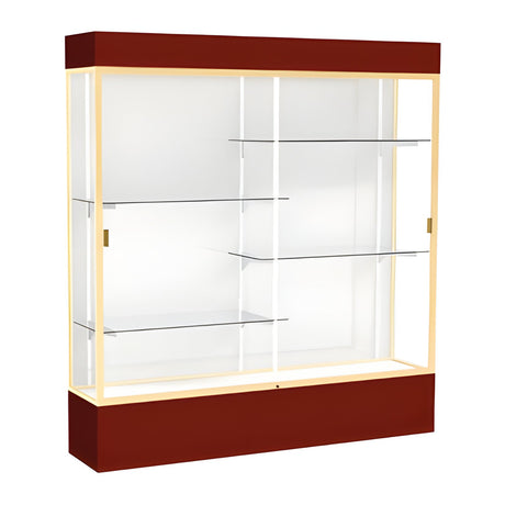 Spirit Maroon Display Case (Lighted), White Laminate Back w/ Champagne aluminum frame finish, 80"H x 72"W x 16"D