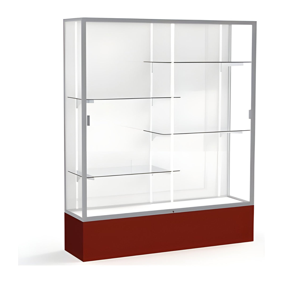 Spirit Maroon Display Case (Unighted), White Laminate Back w/ Satin Natural aluminum frame finish, 72"H x 60"W x 16"D