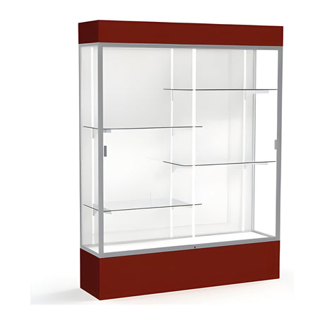 Spirit Maroon Display Case (Lighted), White Laminate Back w/ Satin Natural aluminum frame finish, 80"H x 60"W x 16"D