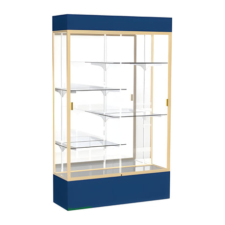 Spirit Navy Display Case (Lighted), Mirror Back w/ Champagne aluminum frame finish, 80"H x 48"W x 16"D