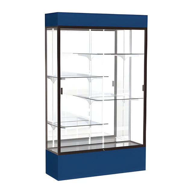 Spirit Navy Display Case (Lighted), Mirror Back w/ Dark Bronze aluminum frame finish, 80"H x 48"W x 16"D