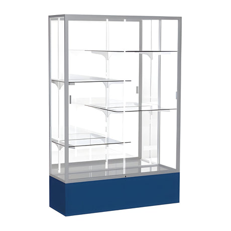 Spirit Navy Display Case (Unighted), Mirror Back w/ Satin Natural aluminum frame finish, 72"H x 48"W x 16"D