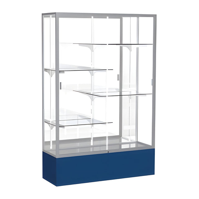 Spirit Navy Display Case (Unighted), Mirror Back w/ Satin Natural aluminum frame finish, 72"H x 48"W x 16"D