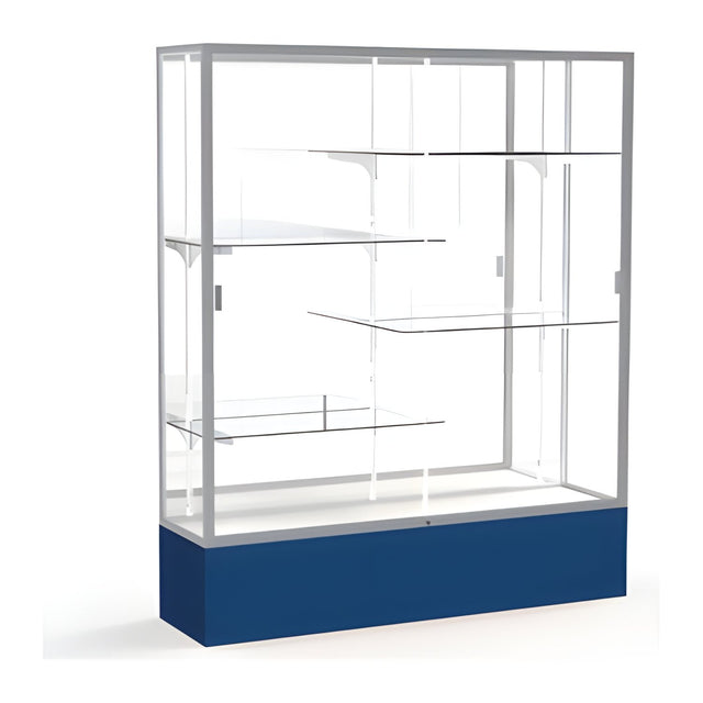 Spirit Navy Display Case (Unighted), Mirror Back w/ Satin Natural aluminum frame finish, 72"H x 60"W x 16"D
