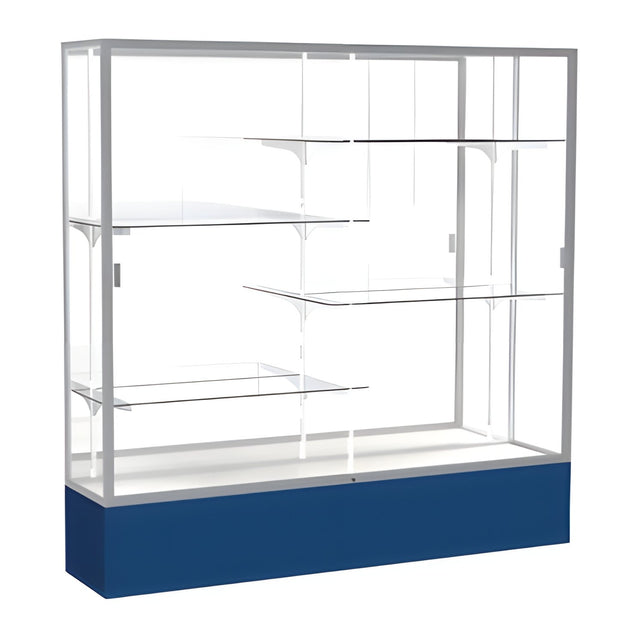 Spirit Navy Display Case (Unighted), Mirror Back w/ Satin Natural aluminum frame finish, 72"H x 72"W x 16"D
