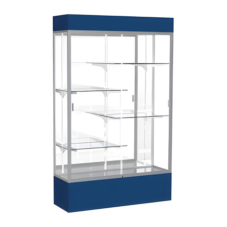 Spirit Navy Display Case (Lighted), Mirror Back w/ Satin Natural aluminum frame finish, 80"H x 48"W x 16"D