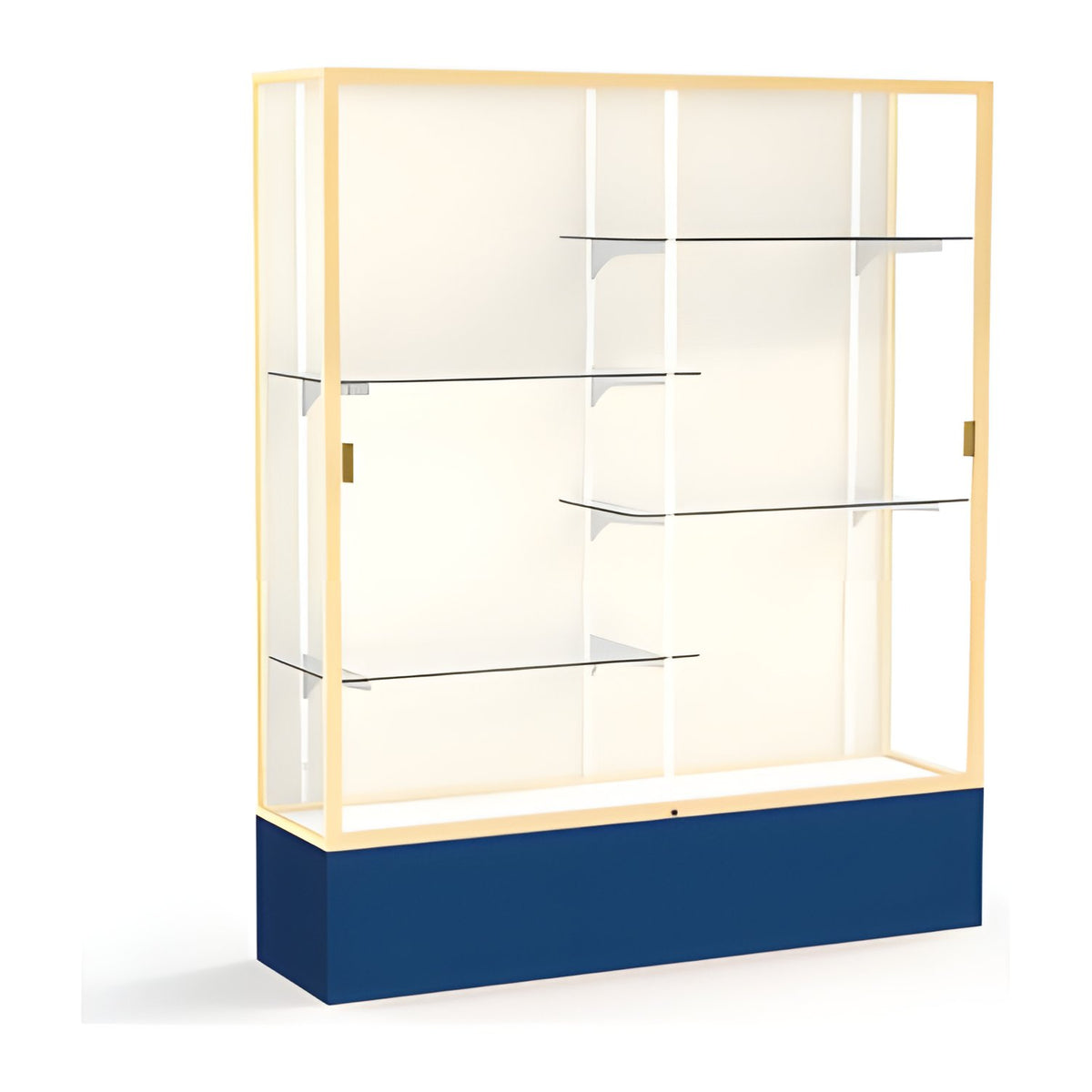 Spirit Navy Display Case (Unighted), Plaque Fabric Back w/ Champagne aluminum frame finish, 72"H x 60"W x 16"D