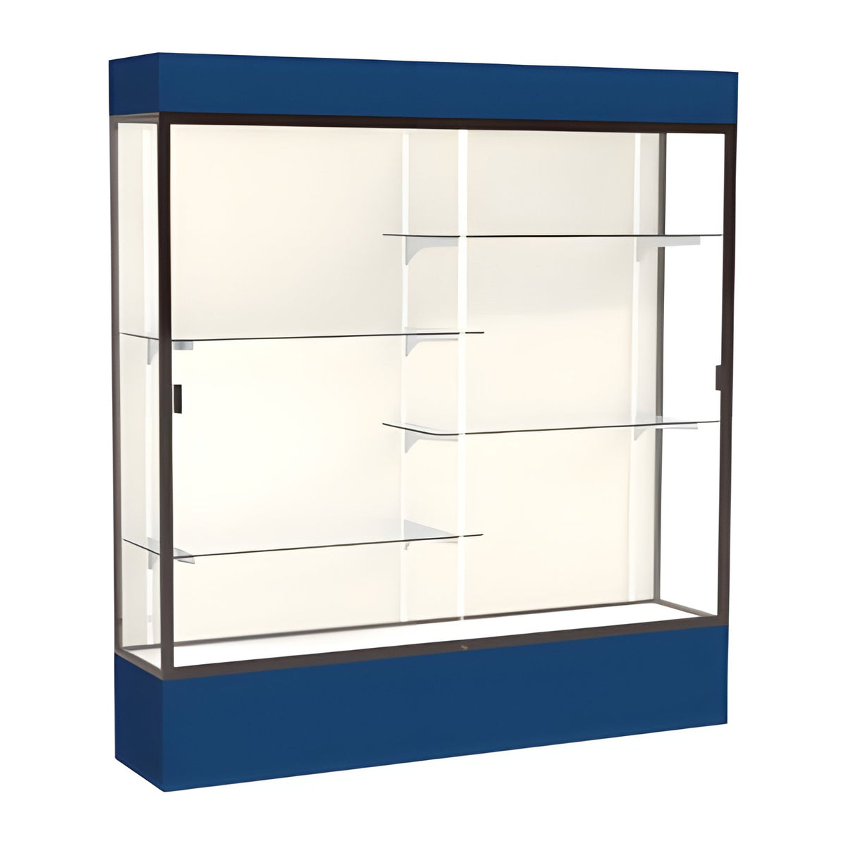 Spirit Navy Display Case (Lighted), Plaque Fabric Back w/ Dark Bronze aluminum frame finish, 80"H x 72"W x 16"D
