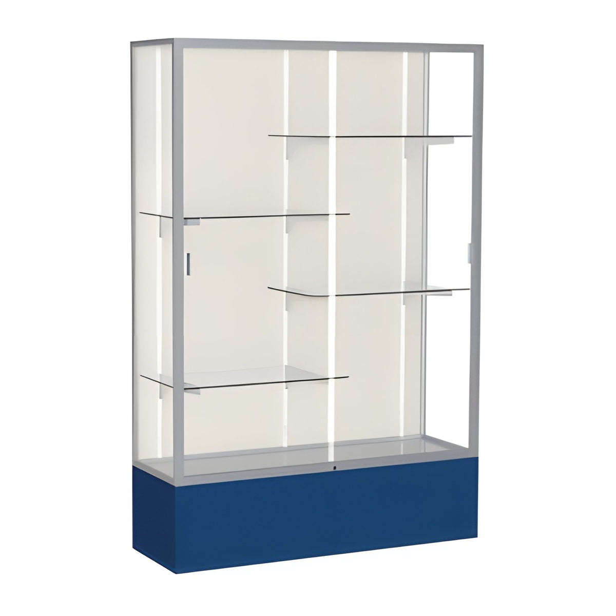 Spirit Navy Display Case (Unighted), Plaque Fabric Back w/ Satin Natural aluminum frame finish, 72"H x 48"W x 16"D