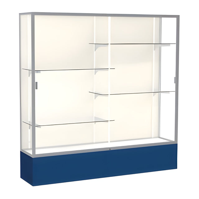 Spirit Navy Display Case (Unighted), Plaque Fabric Back w/ Satin Natural aluminum frame finish, 72"H x 72"W x 16"D