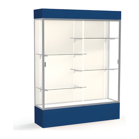 Spirit Navy Display Case (Lighted), Plaque Fabric Back w/ Satin Natural aluminum frame finish, 80"H x 60"W x 16"D