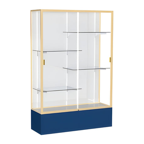 Spirit Navy Display Case (Unighted), White Laminate Back w/ Champagne aluminum frame finish, 72"H x 48"W x 16"D