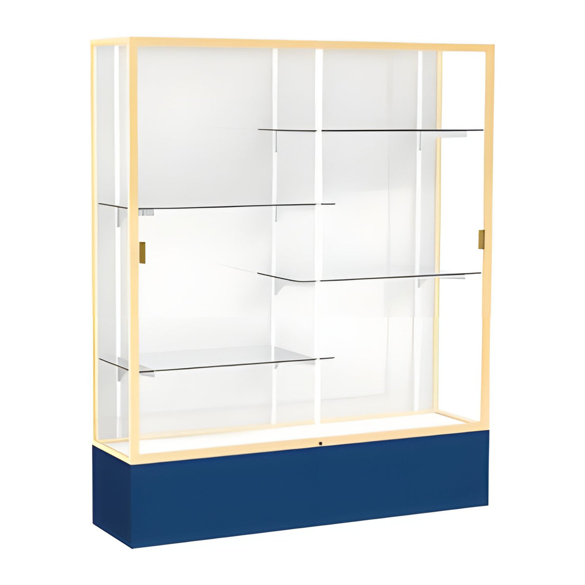 Spirit Navy Display Case (Unighted), White Laminate Back w/ Champagne aluminum frame finish, 72"H x 60"W x 16"D