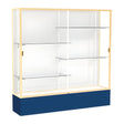 Spirit Navy Display Case (Unighted), White Laminate Back w/ Champagne aluminum frame finish, 72"H x 72"W x 16"D