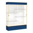 Spirit Navy Display Case (Lighted), White Laminate Back w/ Champagne aluminum frame finish, 80"H x 60"W x 16"D