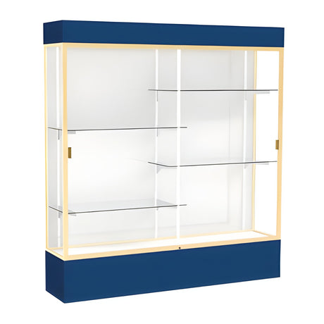 Spirit Navy Display Case (Lighted), White Laminate Back w/ Champagne aluminum frame finish, 80"H x 72"W x 16"D