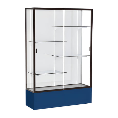 Spirit Navy Display Case (Unighted), White Laminate Back w/ Dark Bronze aluminum frame finish, 72"H x 48"W x 16"D
