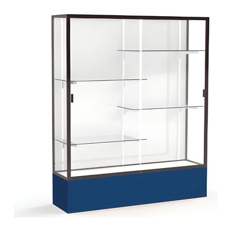 Spirit Navy Display Case (Unighted), White Laminate Back w/ Dark Bronze aluminum frame finish, 72"H x 60"W x 16"D