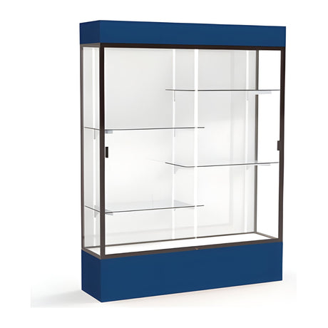 Spirit Navy Display Case (Lighted), White Laminate Back w/ Dark Bronze aluminum frame finish, 80"H x 60"W x 16"D