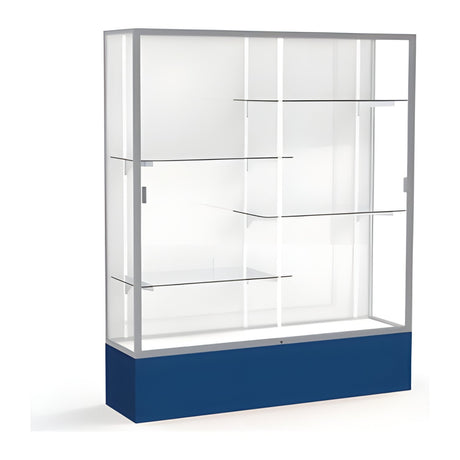 Spirit Navy Display Case (Unighted), White Laminate Back w/ Satin Natural aluminum frame finish, 72"H x 60"W x 16"D