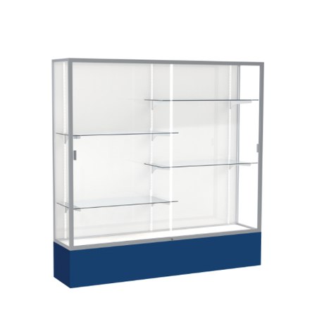 Spirit Navy Display Case (Unighted), White Laminate Back w/ Satin Natural aluminum frame finish, 72"H x 72"W x 16"D
