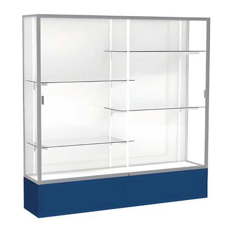 Spirit Navy Display Case (Unighted), White Laminate Back w/ Satin Natural aluminum frame finish, 72"H x 72"W x 16"D