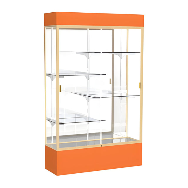 Spirit Orange Display Case (Lighted), Mirror Back w/ Champagne aluminum frame finish, 80"H x 48"W x 16"D