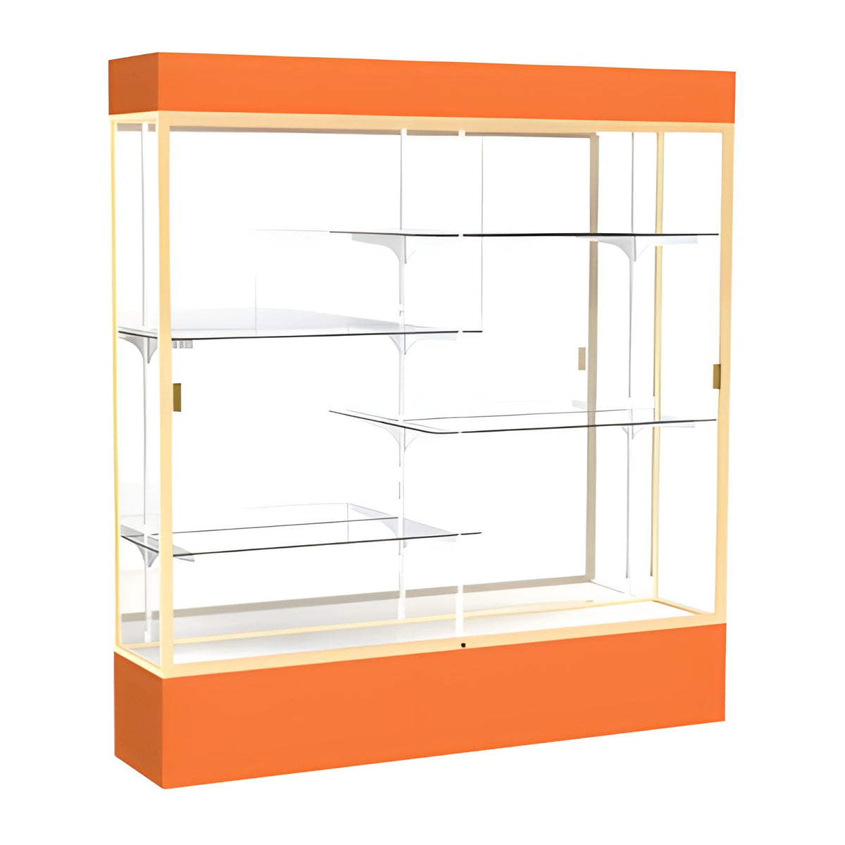 Spirit Orange Display Case (Lighted), Mirror Back w/ Champagne aluminum frame finish, 80"H x 72"W x 16"D