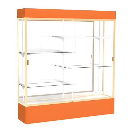 Spirit Orange Display Case (Lighted), Mirror Back w/ Champagne aluminum frame finish, 80"H x 72"W x 16"D