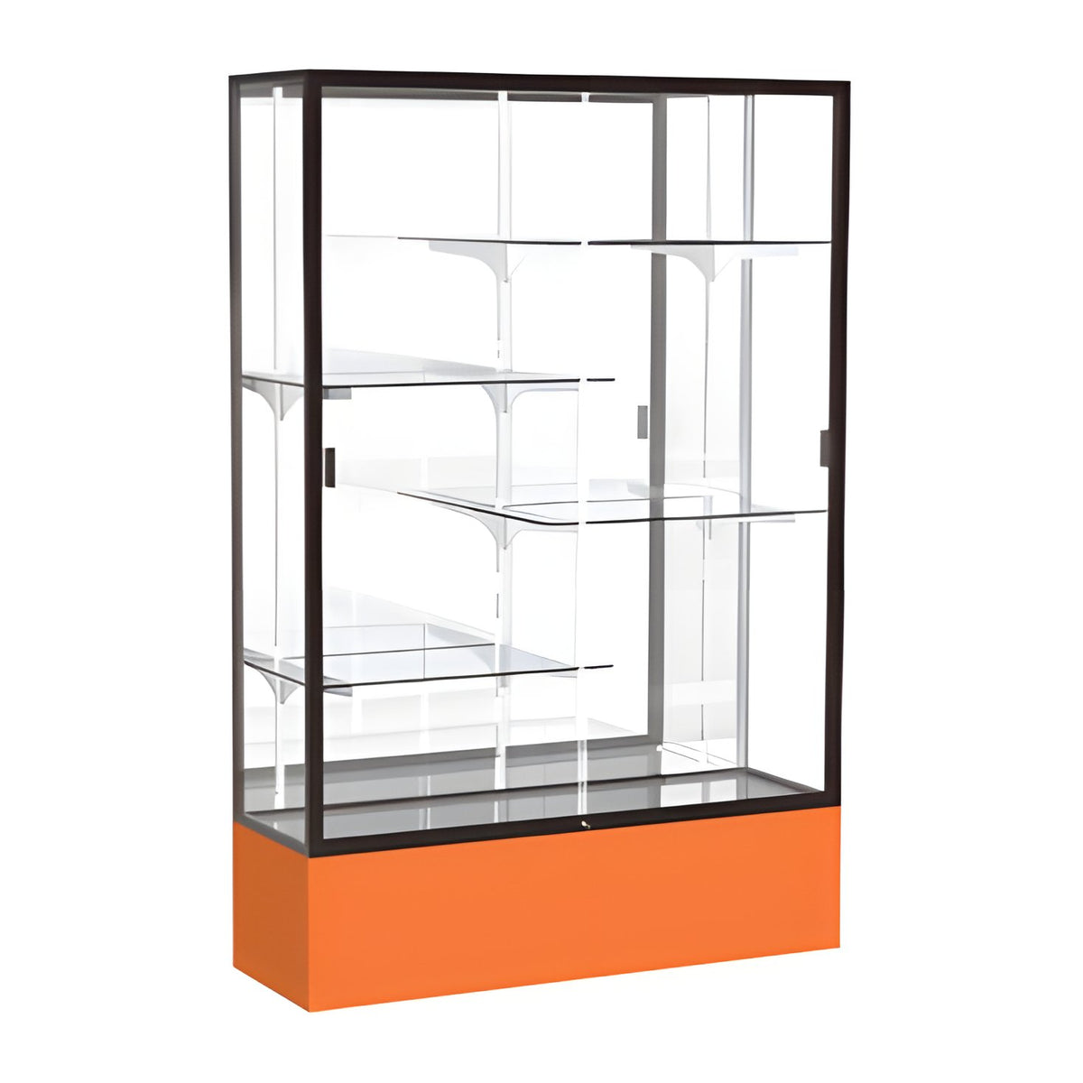 Spirit Orange Display Case (Unighted), Mirror Back w/ Dark Bronze aluminum frame finish, 72"H x 48"W x 16"D