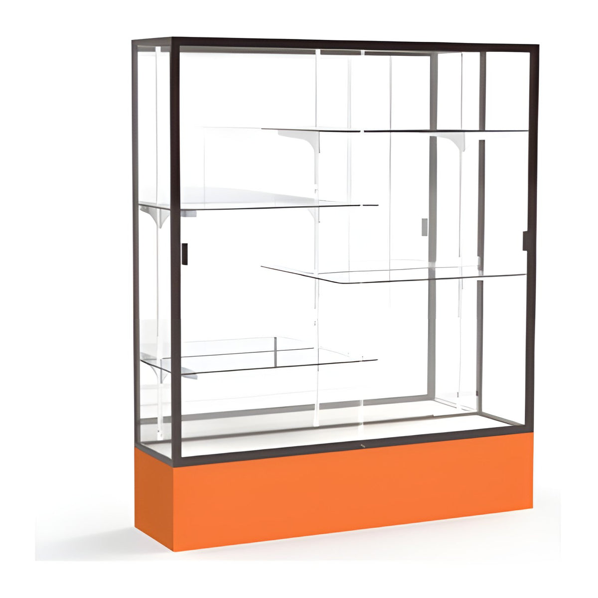 Spirit Orange Display Case (Unighted), Mirror Back w/ Dark Bronze aluminum frame finish, 72"H x 60"W x 16"D