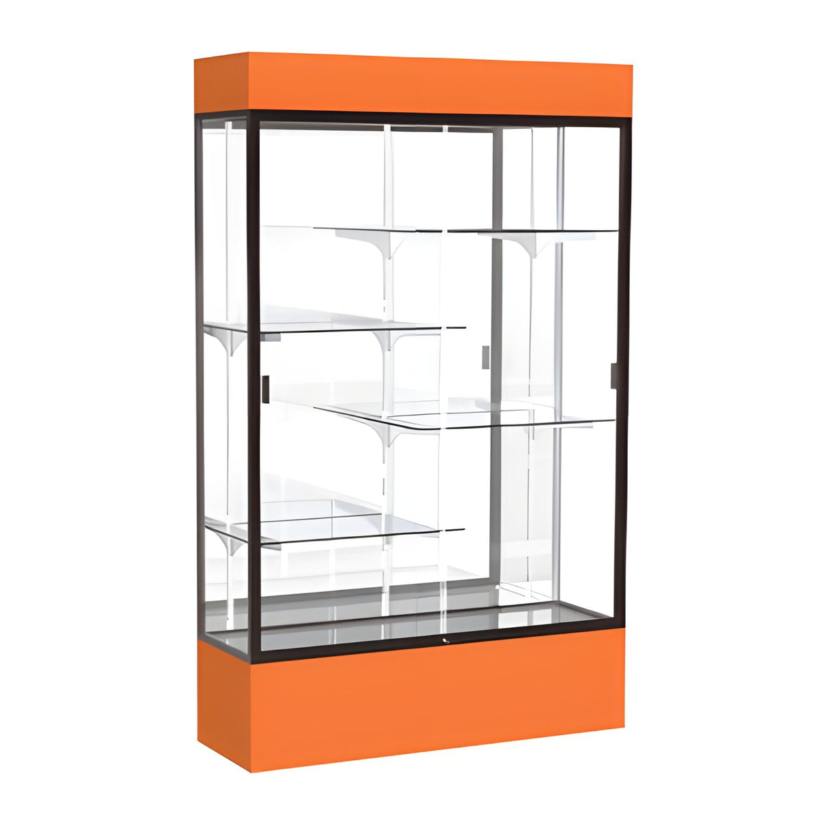 Spirit Orange Display Case (Lighted), Mirror Back w/ Dark Bronze aluminum frame finish, 80"H x 48"W x 16"D