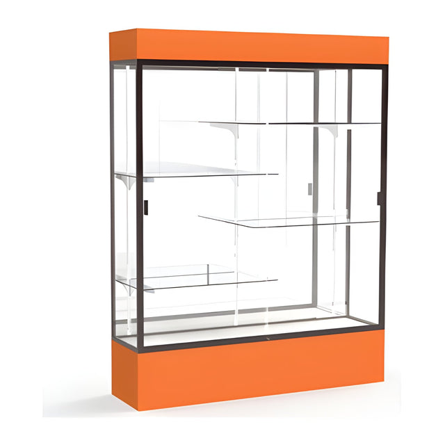 Spirit Orange Display Case (Lighted), Mirror Back w/ Dark Bronze aluminum frame finish, 80"H x 60"W x 16"D