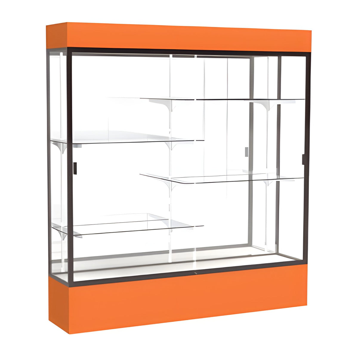 Spirit Orange Display Case (Lighted), Mirror Back w/ Dark Bronze aluminum frame finish, 80"H x 72"W x 16"D