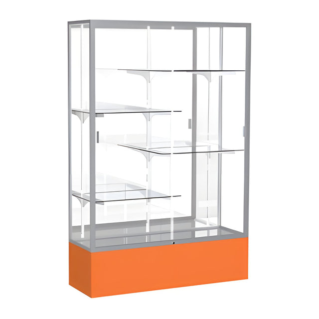 Spirit Orange Display Case (Unighted), Mirror Back w/ Satin Natural aluminum frame finish, 72"H x 48"W x 16"D