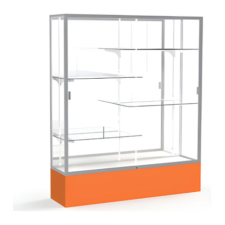 Spirit Orange Display Case (Unighted), Mirror Back w/ Satin Natural aluminum frame finish, 72"H x 60"W x 16"D