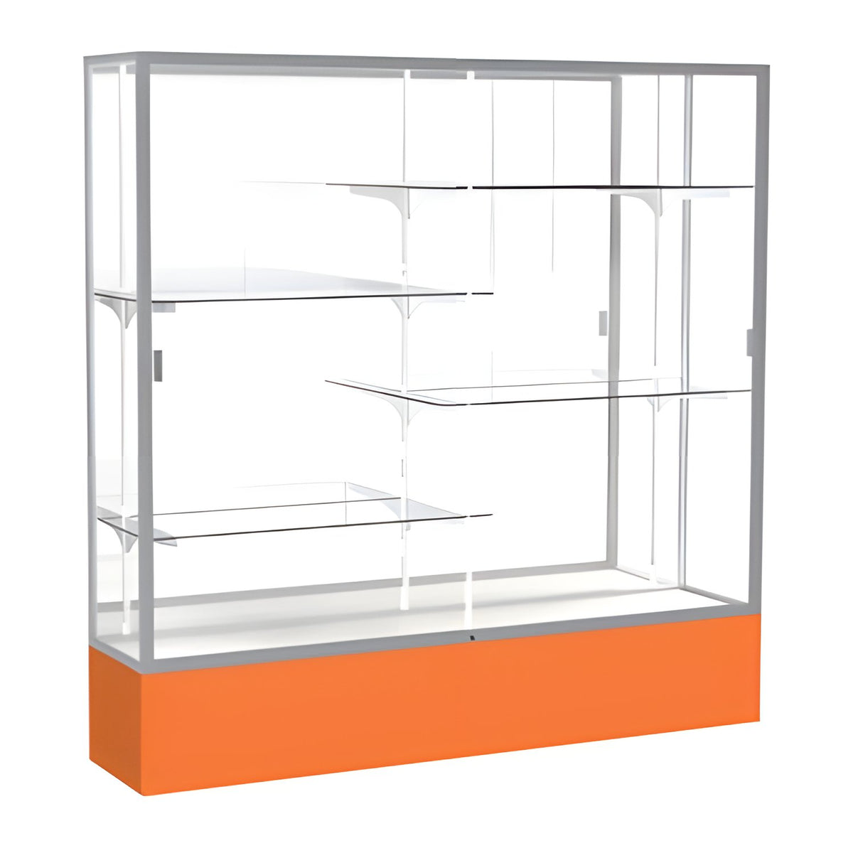 Spirit Orange Display Case (Unighted), Mirror Back w/ Satin Natural aluminum frame finish, 72"H x 72"W x 16"D