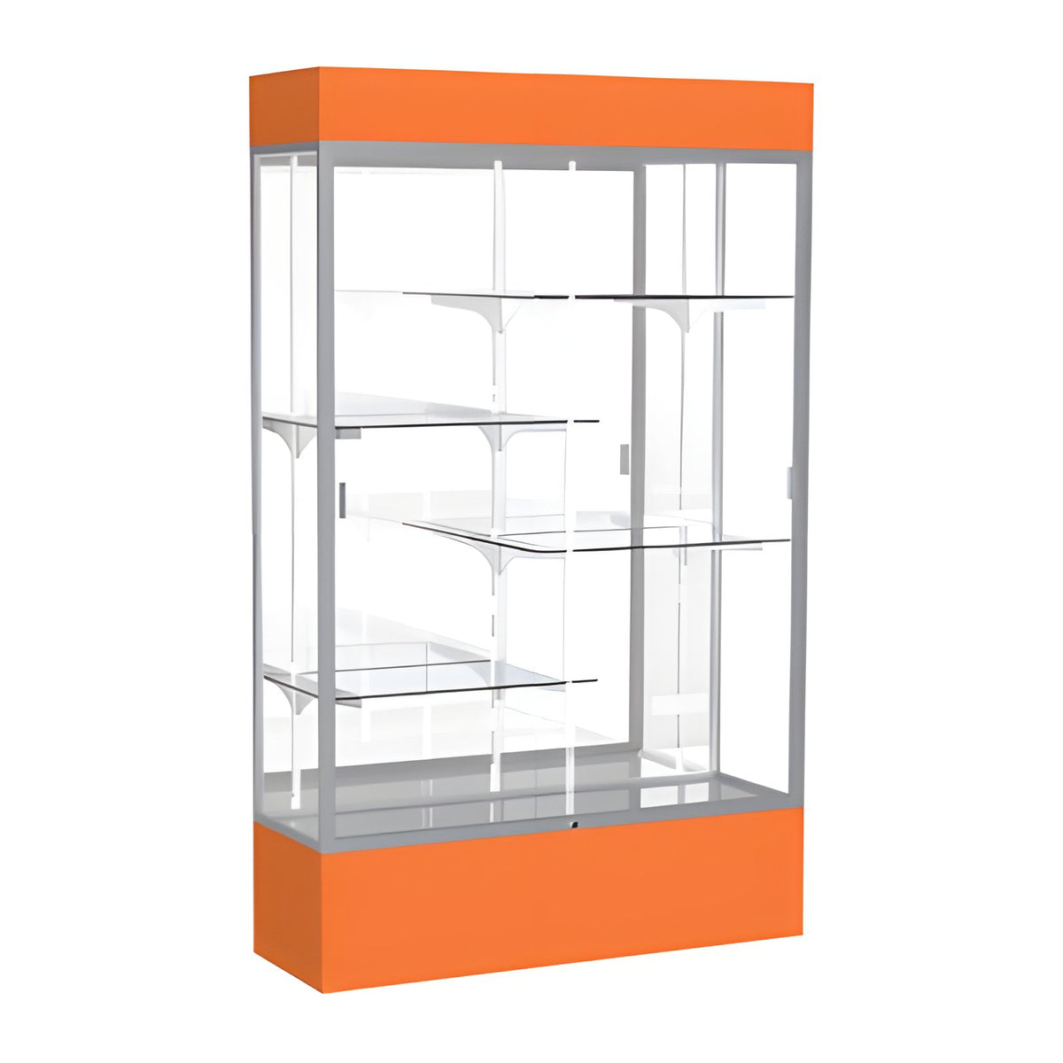 Spirit Orange Display Case (Lighted), Mirror Back w/ Satin Natural aluminum frame finish, 80"H x 48"W x 16"D
