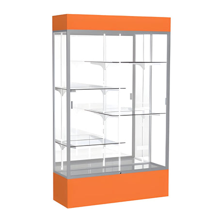 Spirit Orange Display Case (Lighted), Mirror Back w/ Satin Natural aluminum frame finish, 80"H x 48"W x 16"D