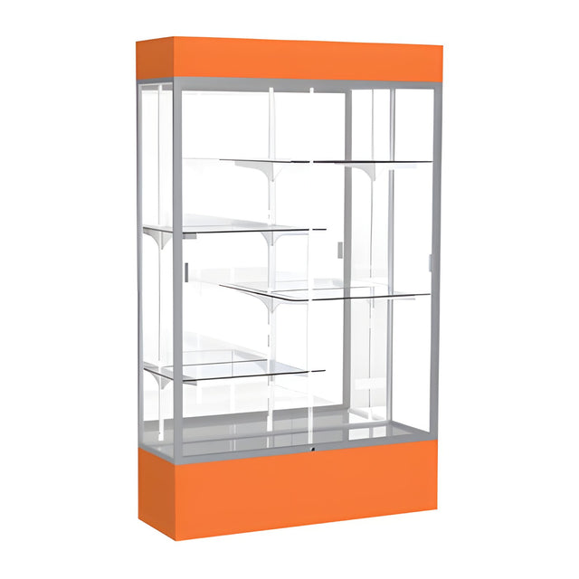 Spirit Orange Display Case (Lighted), Mirror Back w/ Satin Natural aluminum frame finish, 80"H x 48"W x 16"D