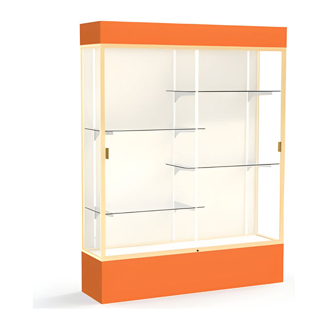 Spirit Orange Display Case (Lighted), Plaque Fabric Back w/ Champagne aluminum frame finish, 80"H x 60"W x 16"D
