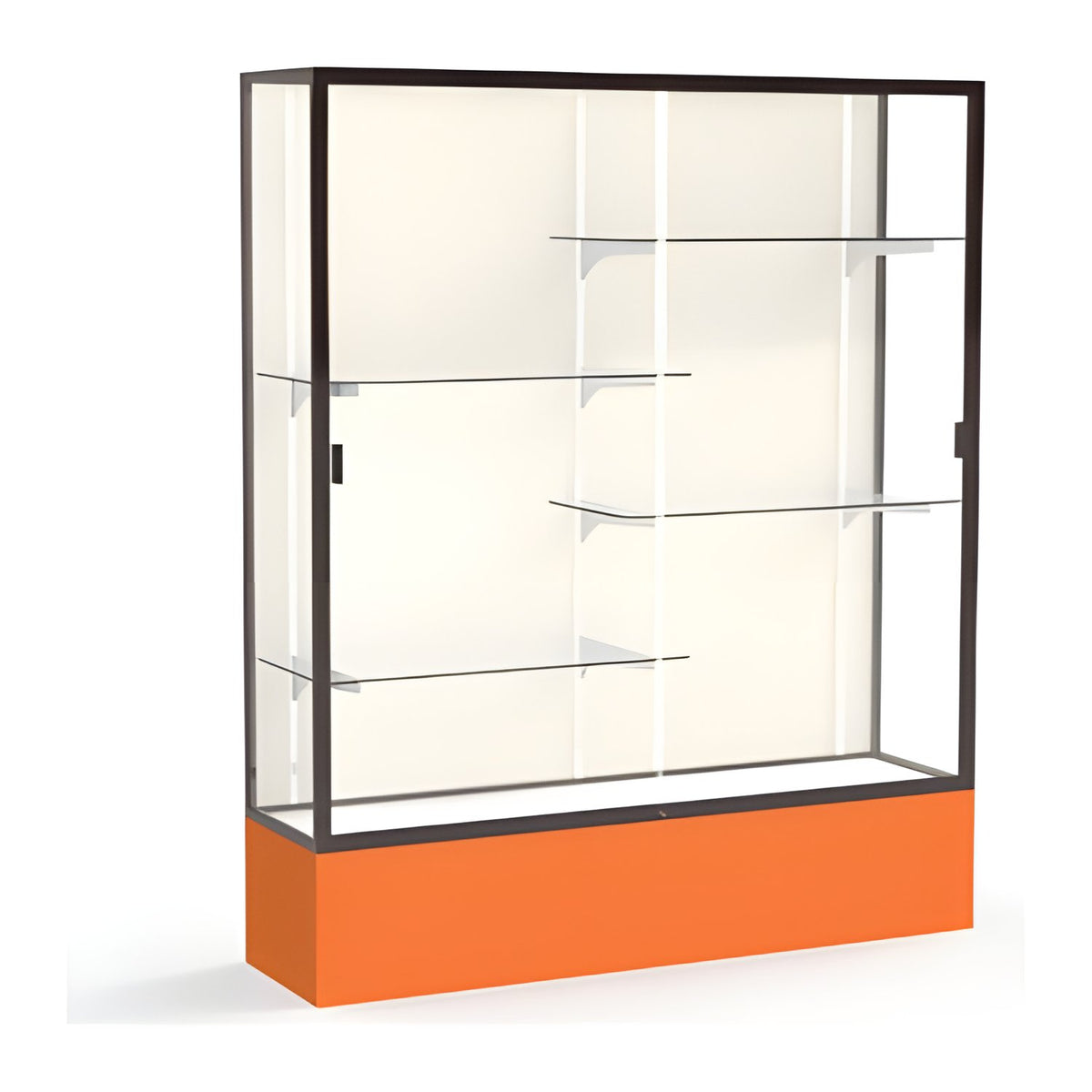 Spirit Orange Display Case (Unighted), Plaque Fabric Back w/ Dark Bronze aluminum frame finish, 72"H x 60"W x 16"D