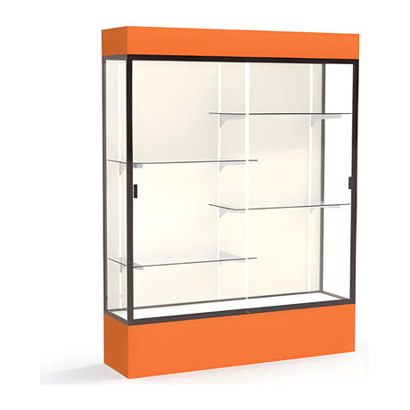 Spirit Orange Display Case (Lighted), Plaque Fabric Back w/ Dark Bronze aluminum frame finish, 80"H x 60"W x 16"D