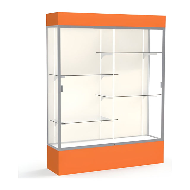 Spirit Orange Display Case (Lighted), Plaque Fabric Back w/ Satin Natural aluminum frame finish, 80"H x 60"W x 16"D