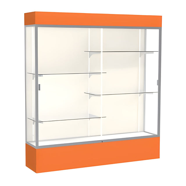Spirit Orange Display Case (Lighted), Plaque Fabric Back w/ Satin Natural aluminum frame finish, 80"H x 72"W x 16"D