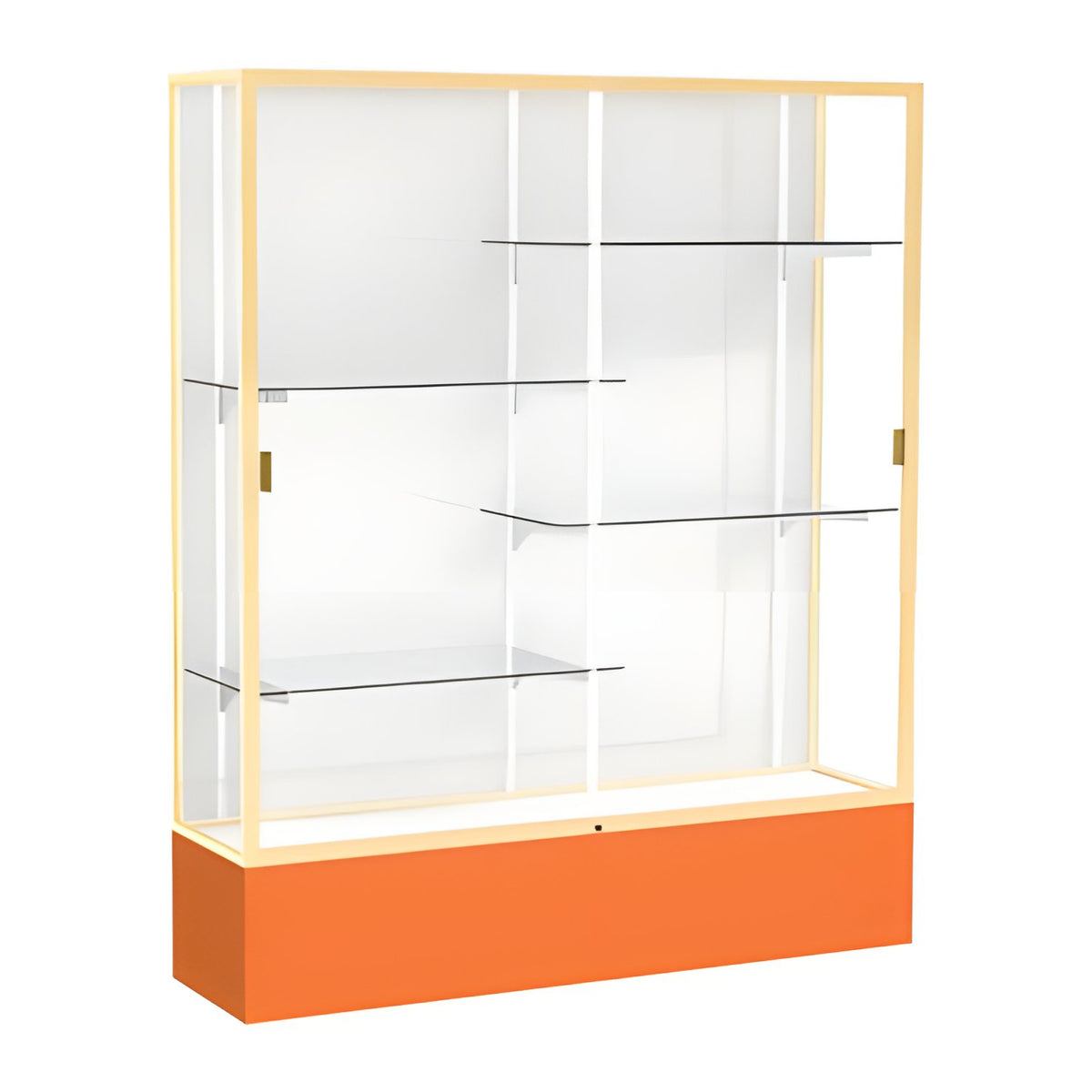 Spirit Orange Display Case (Unighted), White Laminate Back w/ Champagne aluminum frame finish, 72"H x 60"W x 16"D