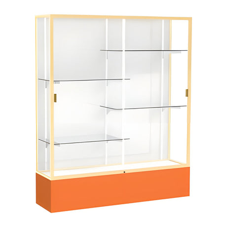 Spirit Orange Display Case (Unighted), White Laminate Back w/ Champagne aluminum frame finish, 72"H x 60"W x 16"D