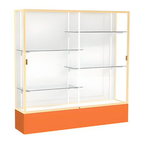Spirit Orange Display Case (Unighted), White Laminate Back w/ Champagne aluminum frame finish, 72"H x 72"W x 16"D